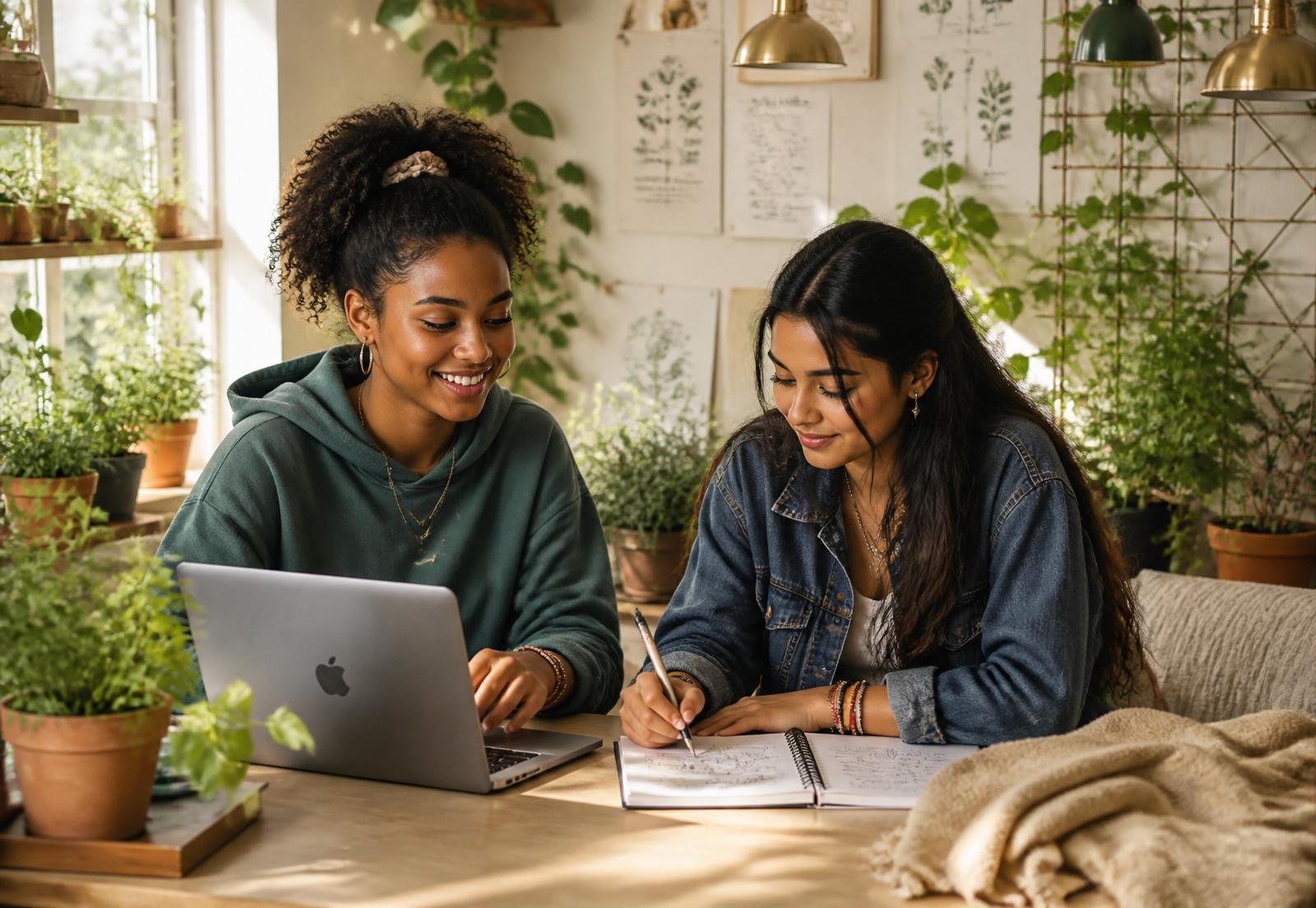 Two young women entrepreneurs building side by side